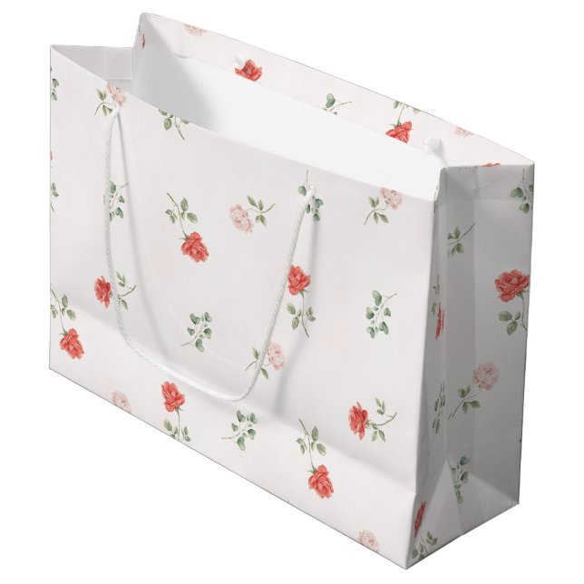 Romantisch roter Blush-Rosa Rosen Liebe Große Geschenktüte (Vorderseite Schrägansicht)
