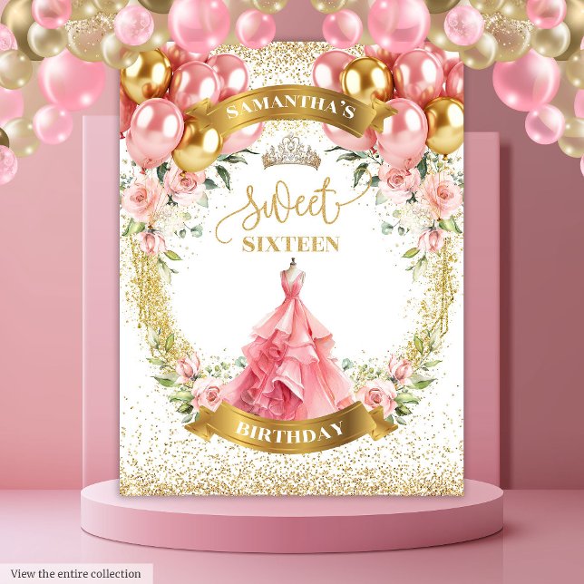 Romantische 16 . Geburtstag Banner Blush Balloons  Wandteppich (Romantic Sweet Sixteen Banner Blush Balloons Glow)