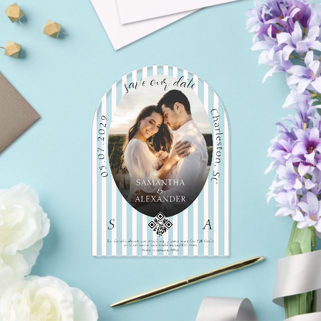 Romantische 1 Foto-Scribble-QR-Code-Save-the-Date- Acryleinladungen (Insitu (Hochzeit))