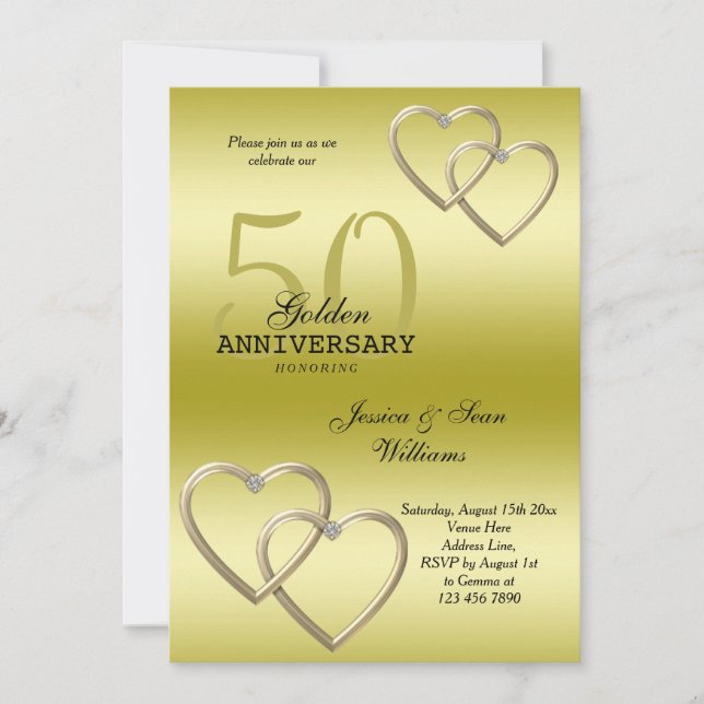 Romantische 50. Goldhochzeit Einladung (Vorderseite)