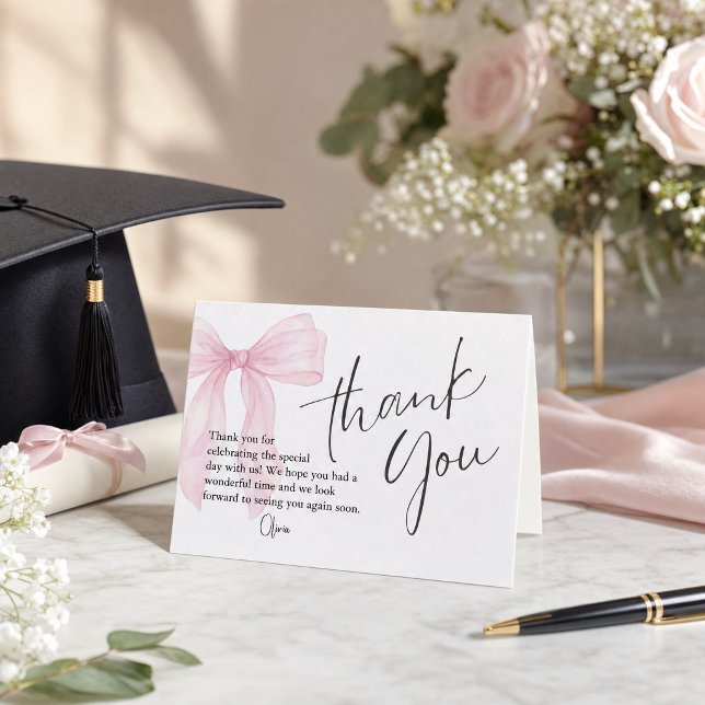 Romantische Abschluss-Dankeskarten Dankeskarte (#pinbowgraduation #thankyoucardgradouation #gradouationparty #thankyoucalligrapgic #softpink #girly)