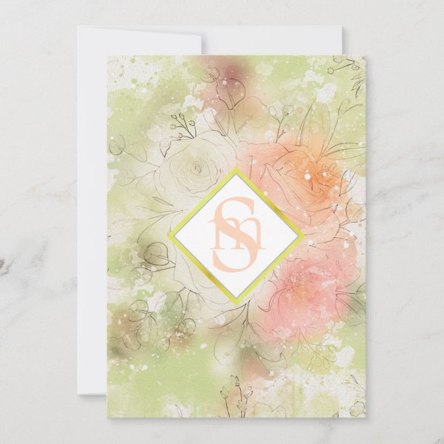 *~ Romantische Abstrakte AR26 QR + UAWG florale Einladung (Vorderseite)