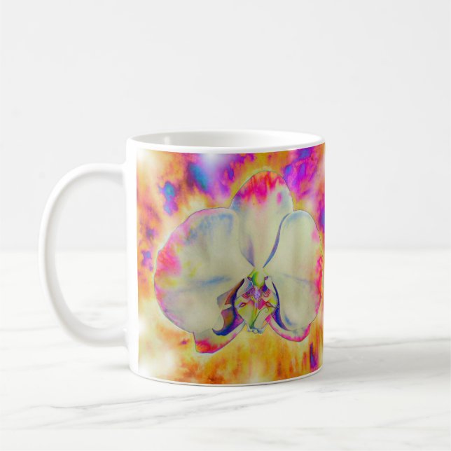 Romantische abstrakte Orchideenmalerei Kaffeetasse (Links)