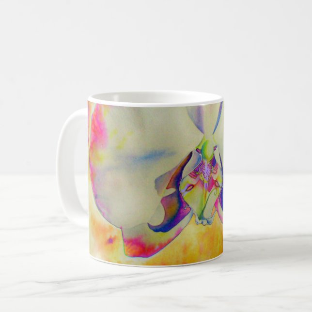Romantische abstrakte Orchideenmalerei Kaffeetasse (Vorderseite Links)
