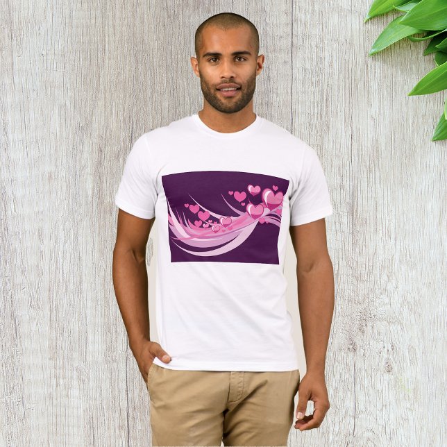 Romantische Abstrakte rosa Herzdesign auf Lila T-Shirt (Von Creator hochgeladen)