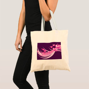Romantische Abstrakte rosa Herzdesign auf Lila Tragetasche
