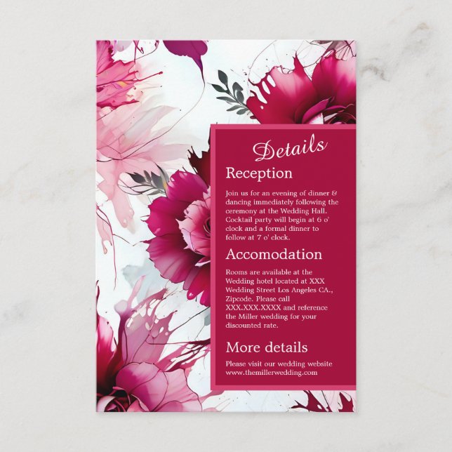 romantische abstrakte Rose blüht Hochzeit Begleitkarte (Vorderseite)