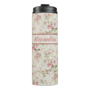 Romantische altmodische Rose Mit Monogramm drucken Thermosbecher