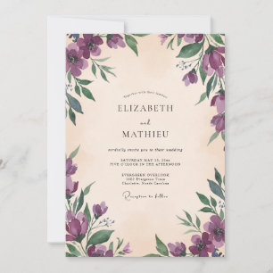 Romantische Amethyst-Wildblumen-Hochzeit Einladung