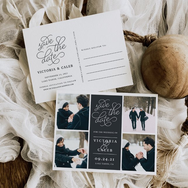 Romantische Anfrage | FotoCollage Save the Date Ankündigungspostkarte (Von Creator hochgeladen)