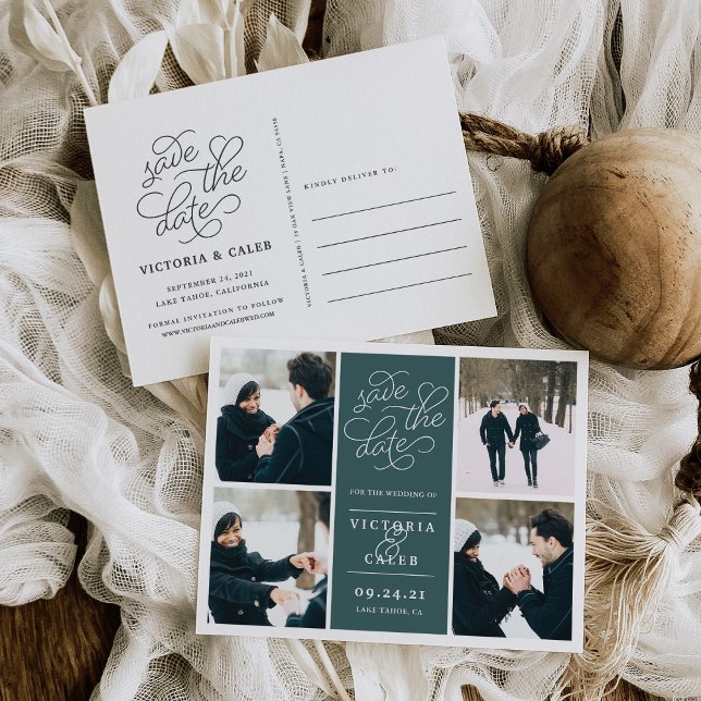 Romantische Anfrage | FotoCollage Save the Date Ankündigungspostkarte (Von Creator hochgeladen)
