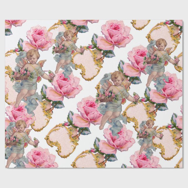 ROMANTISCHE ANGEL ANSAMMLUNG PINK ROSES GESCHENKPAPIER (Flach)