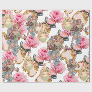 ROMANTISCHE ANGEL ANSAMMLUNG PINK ROSES, OSTEREIER GESCHENKPAPIER