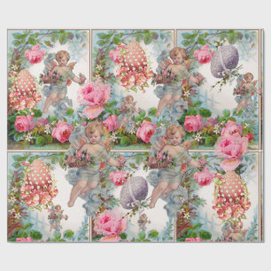 ROMANTISCHE ANGEL ANSAMMLUNG PINK ROSES, OSTEREIER GESCHENKPAPIER