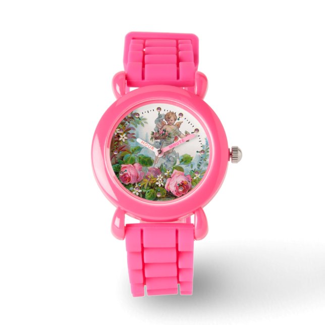 ROMANTISCHE ANGEL ANSAMMLUNG PINK ROSES UND BLUME ARMBANDUHR (Vorderseite)