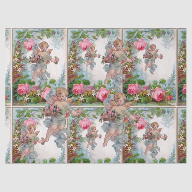 ROMANTISCHE ANGEL ANSAMMLUNG PINK ROSES UND BLUME SEIDENPAPIER (Vorderseite)
