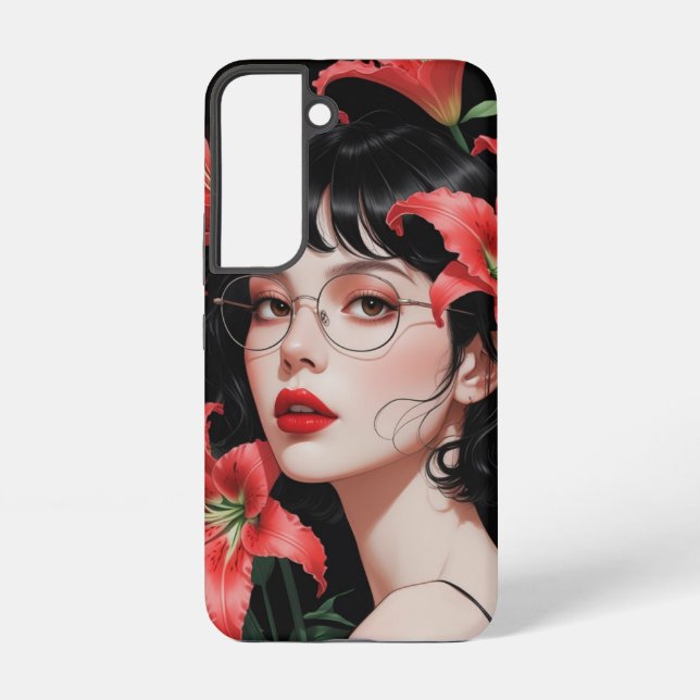 Romantische Anime Girl Samsung Case - Blumenstrauß Samsung Galaxy Hülle (Rückseite)