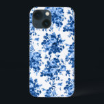 Romantische antike Vintage Rose blau auf Weiß Case-Mate iPhone Hülle<br><div class="desc">Elegante und klassische antike Vintage Delft-blaue Rose auf weißem Hintergrund.</div>