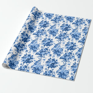 Romantische antike Vintage Rose blau auf Weiß Geschenkpapier