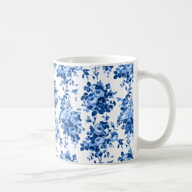 Romantische antike Vintage Rose blau auf Weiß Kaffeetasse (Rechts)