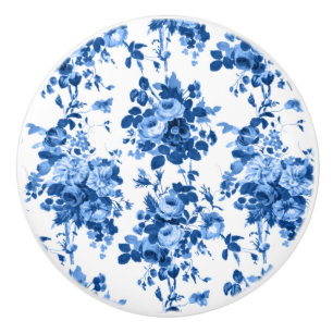 Romantische antike Vintage Rose blau auf Weiß Keramikknauf