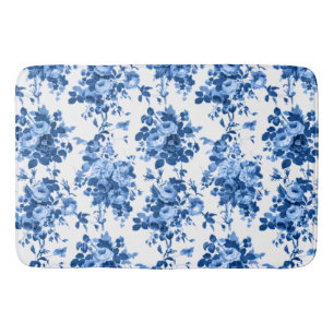 Romantische antike Vintage-Rosen - Blau auf Weiß Badematte