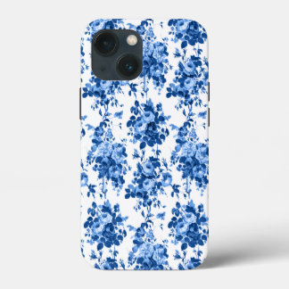 Romantische antike Vintage-Rosen - Blau auf Weiß iPhone 13 Mini Hülle