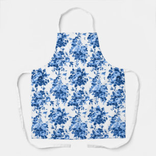 Romantische antike Vintage-Rosen - Blau auf Weiß Schürze