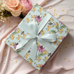 Romantische Aqua Queen Bee, Honeycomb & Blume Geschenkpapier