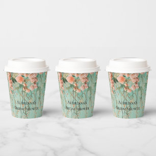 Romantische Aquamarin Blush Blume Hochzeit Brautpa Pappbecher