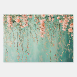Romantische Aquamarin Blush-Blume Hochzeit Geschenkpapier Set