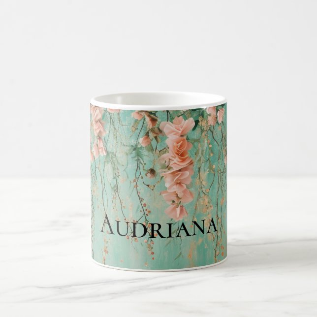 Romantische Aquamarin Blush-Blume Hochzeit Kaffeetasse (Mittel)