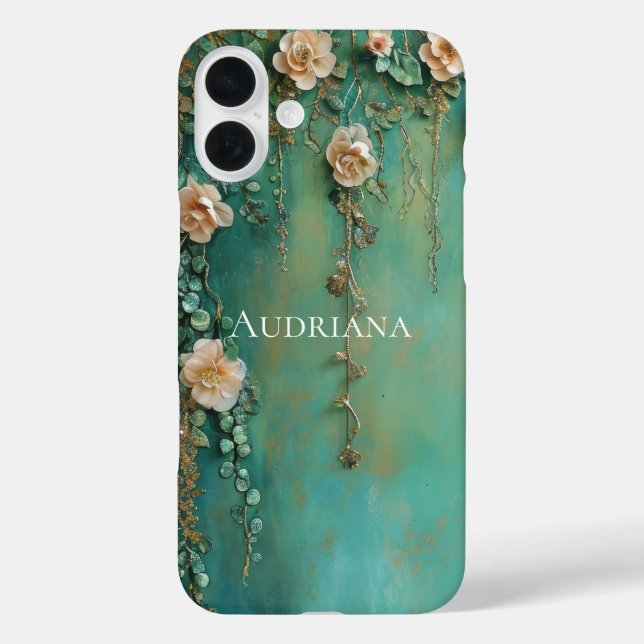 Romantische Aquamarin Blush Pink-Blume Case-Mate iPhone Hülle (Rückseite)