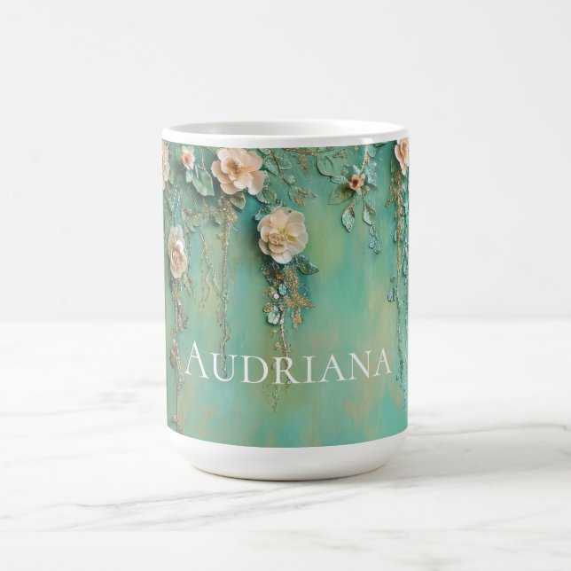 Romantische Aquamarin Blush Pink-Blume Kaffeetasse (Mittel)