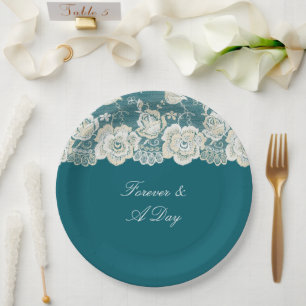 Romantische Aquamarine Blaue Hochzeit Pappteller