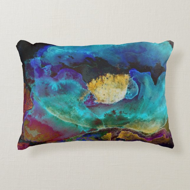 Romantische aquamarine Blumenbemalung Dekokissen (Vorderseite)