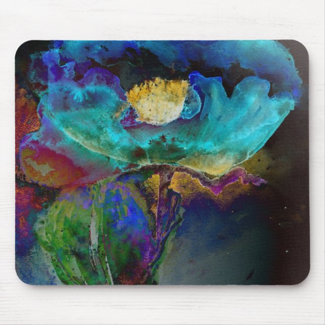 Romantische aquamarine Blumenbemalung Mousepad (Vorne)