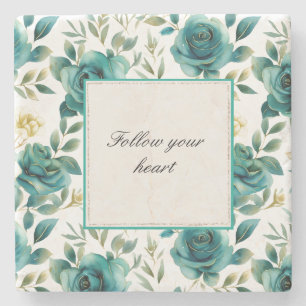 Romantische Aquamarine Creme Rose Brautparty Steinuntersetzer