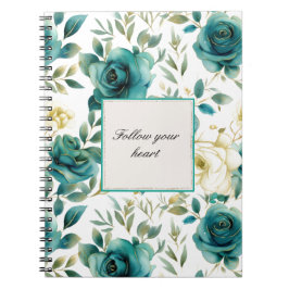 Romantische Aquamarine Creme Rose Floral Notizblock