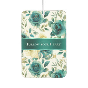 Romantische Aquamarine grüne Creme Rose Blumen Autolufterfrischer