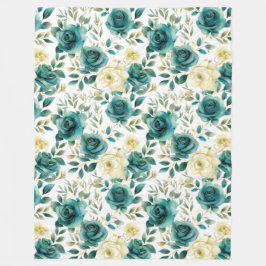 Romantische Aquamarine grüne Creme Rose Blumen Fleecedecke