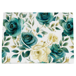 Romantische Aquamarine grüne Creme Rose Blumen Große Geschenktüte