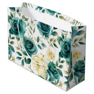 Romantische Aquamarine grüne Creme Rose Blumen Große Geschenktüte