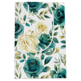 Romantische Aquamarine grüne Creme Rose Blumen Mittlere Geschenktüte