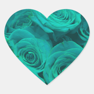 Romantische aquamarine grüne Rose Herz-Aufkleber