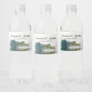 Romantische Aquamarine Rose Ehepaare Namen Elegant Wasserflaschenetikett