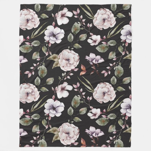 Romantische Aquarell-Blume Fleecedecke (Vorderseite)