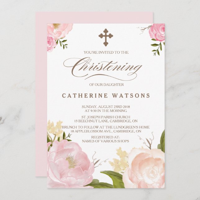 Romantische Aquarell-Blume und Kreuzweiden Einladung (Vorne/Hinten)