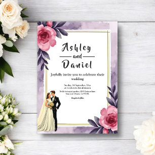 Romantische Aquarell-Blumen-Braut-und-Bräutigam-Ho Einladung