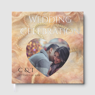 Romantische Aquarell-Blumen-Perlen-Federn-Hochzeit Gästebuch